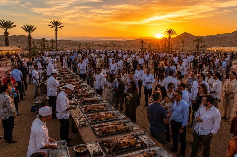 Méchoui pour grand événement ou mariage dans le désert près de Marrakech